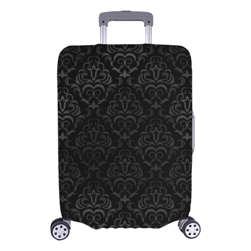 Elegant vintage floral damasks in  gray and black Luggage Cover/Large 26"-28"