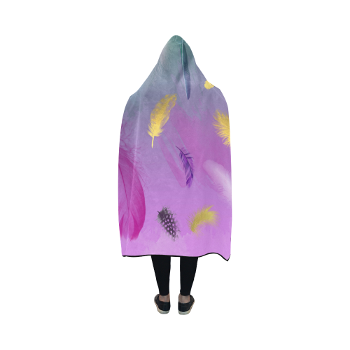 Dancing Feathers - Pink and Green Hooded Blanket 50''x40''