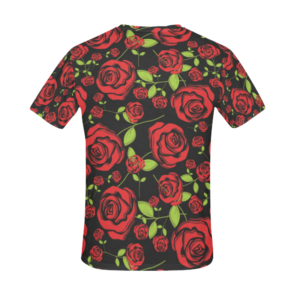 black tee with red rose