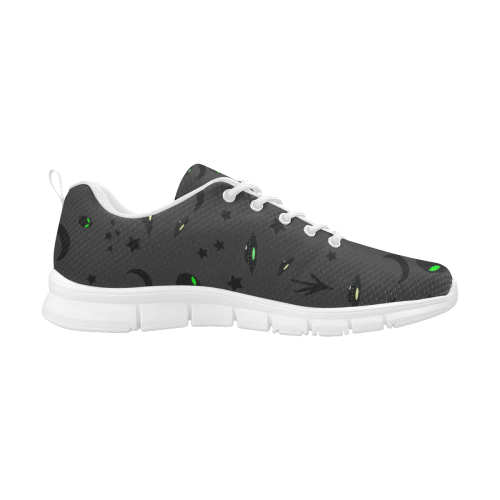 Alien Flying Saucers Stars Pattern (White/Charcoal) Women's Breathable Running Shoes/Large (Model 055)