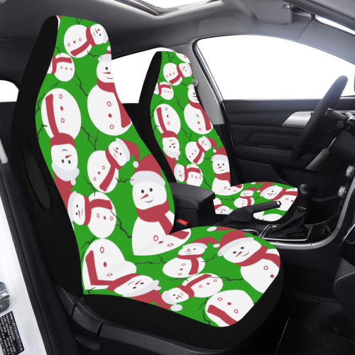 Snowman Pattern GREEN Car Seat Cover Airbag Compatible (Set of 2)