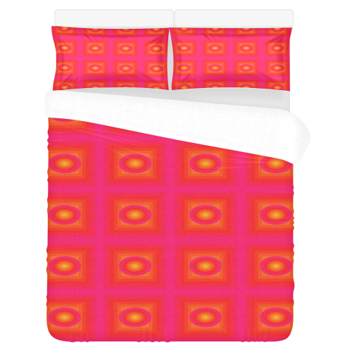 Pink yellow oval multiple squares 3-Piece Bedding Set
