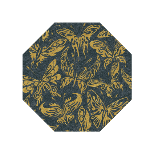 Gold Glitter Tribal Tattoo Butterflies Pattern Anti-UV Auto-Foldable Umbrella (Underside Printing) (U06)