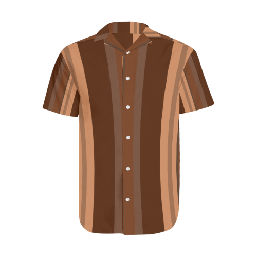 Brown Chocolate Caramel Stripes Men's Short Sleeve Shirt with Lapel Collar (Model T54)