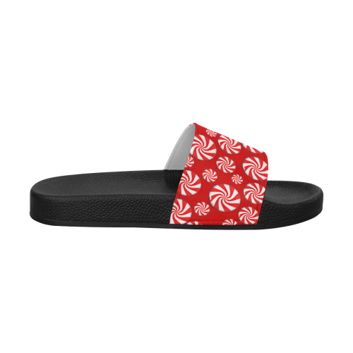 Christmas Peppermint Candy on Red Women's Slide Sandals (Model 057)
