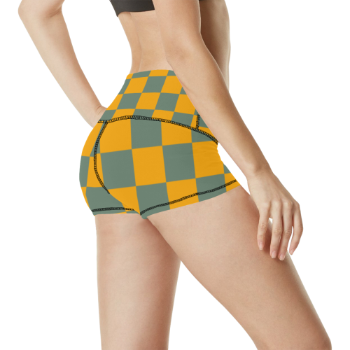 Yellow-Green Checkered Pattern Women's All Over Print Yoga Shorts (Model L17)