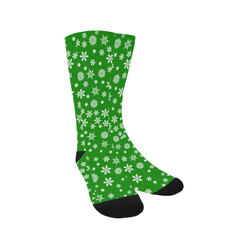 Christmas White Snowflakes on Green Trouser Socks (For Men)