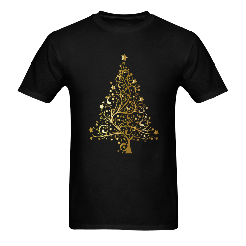 Golden Christmas Tree  Black Men's T-shirt in USA Size (Two Sides Printing) (Model T02)