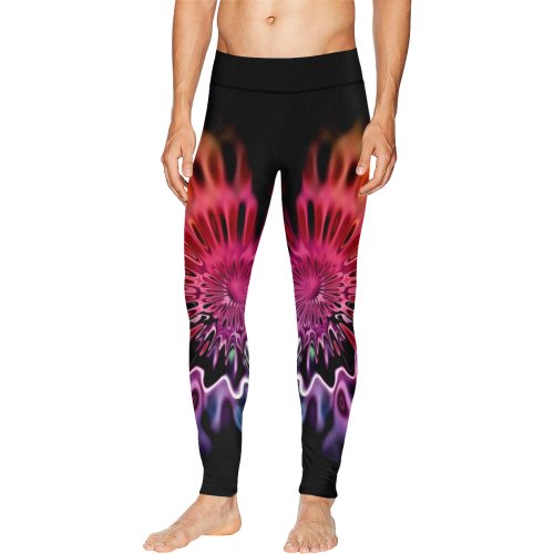 Magic Flower Flames Fractal - Psychedelic Colors Men's All Over Print Leggings (Model L38)