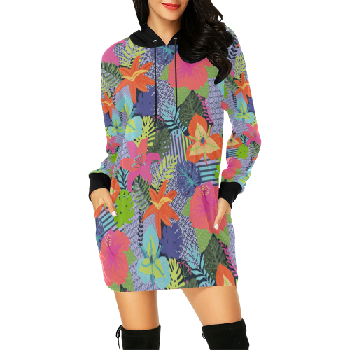 Geometric Shapes Tropical Flowers Pattern 1 All Over Print Hoodie Mini Dress (Model H27)