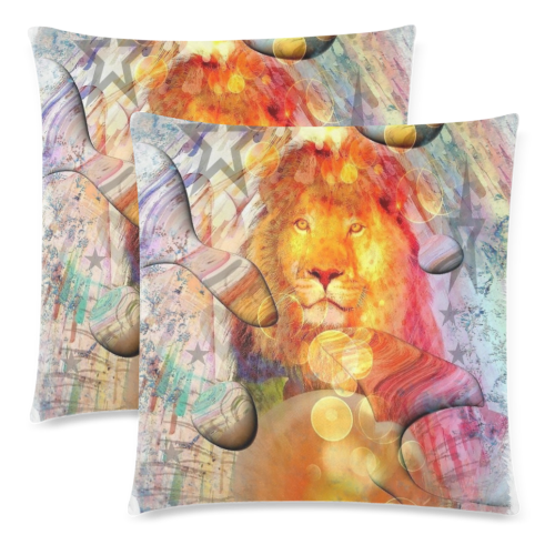 Lion Popart by Nico Bielow Custom Zippered Pillow Cases 18"x 18" (Twin Sides) (Set of 2)