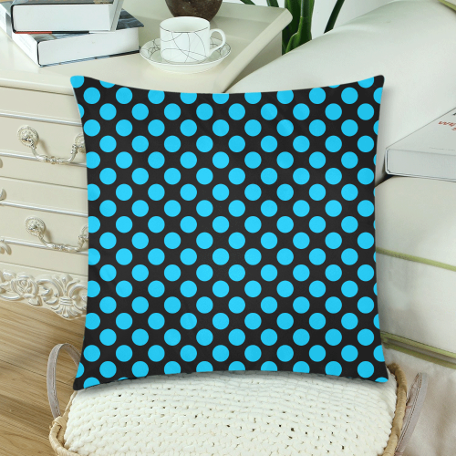 Blue Polka Dots on Black Custom Zippered Pillow Cases 18"x 18" (Twin Sides) (Set of 2)