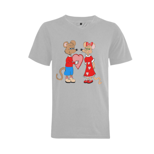 Love Mice Grey Men's V-Neck T-shirt (USA Size) (Model T10)