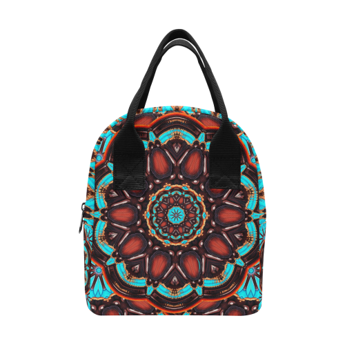 K172 Wood and Turquoise Abstract Zipper Lunch Bag (Model 1689)