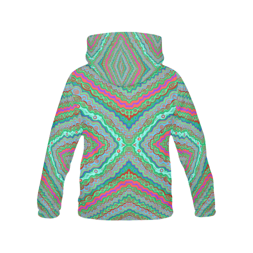 Blue Green Mauve Patterned Design All Over Print Hoodie for Women (USA Size) (Model H13)