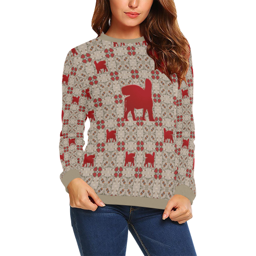 Red Lamassu All Over Print Crewneck Sweatshirt for Women (Model H18)
