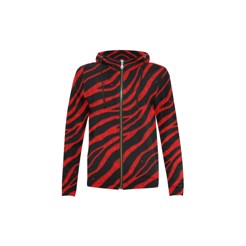 Ripped SpaceTime Stripes - Red All Over Print Full Zip Hoodie for Kid (Model H14)