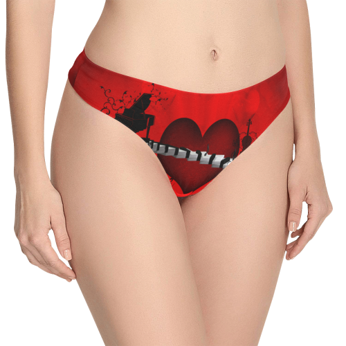 Music, piano guitar and wonderful heart Women's All Over Print Thongs (Model L30)
