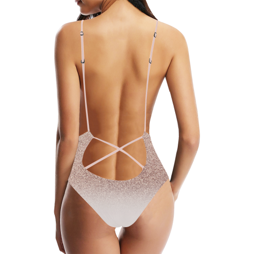 Rose Gold Glitter Pink Ombre White Sexy Lacing Backless One-Piece Swimsuit (Model S10)