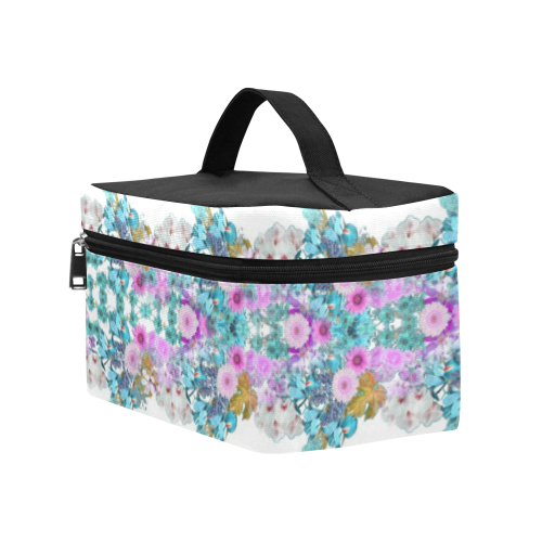 floral blanc turquoise Cosmetic Bag/Large (Model 1658)