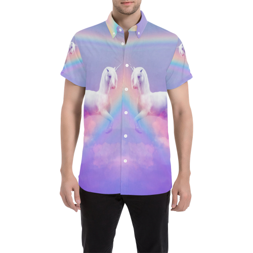 Unicorn and Rainbow Men's All Over Print Short Sleeve Shirt/Large Size (Model T53)