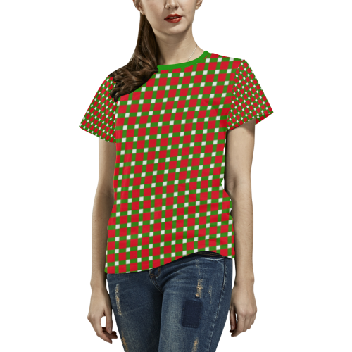 Christmas Plaid 2 Green All Over Print T-shirt for Women/Large Size (USA Size) (Model T40)