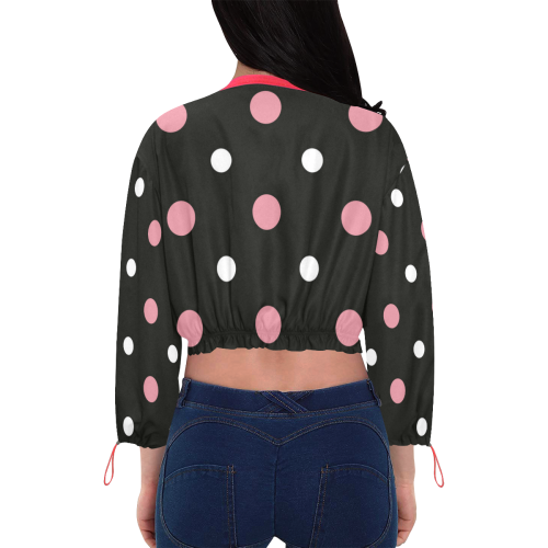 BLACK WITH PINK AND W2HITE DOTS Cropped Chiffon Jacket for Women (Model H30)