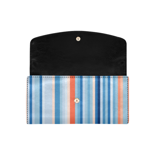 Blue and coral stripe 1 Women's Flap Wallet (Model 1707)