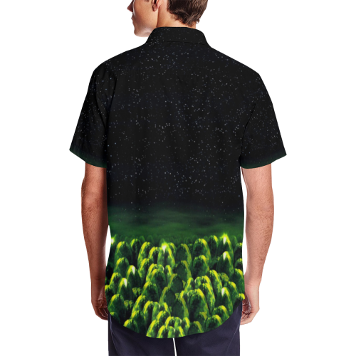 Alien Horror Fest Tribute Gothic Underground Satin Dress Shirt Men's Short Sleeve Shirt with Lapel Collar (Model T54)