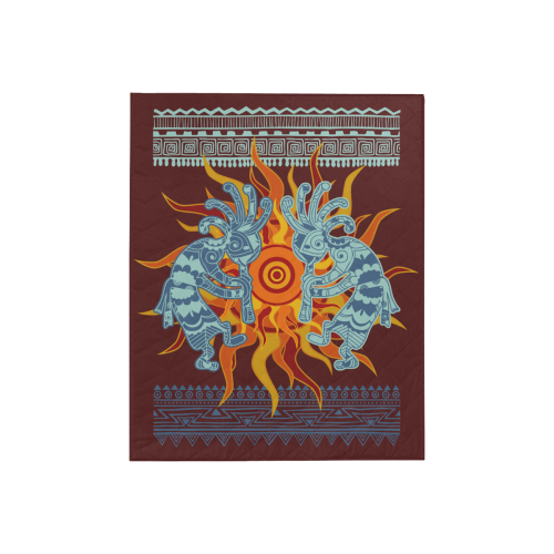 Native American Kokopelli Musicans - Sun Border 1 Quilt 40"x50"