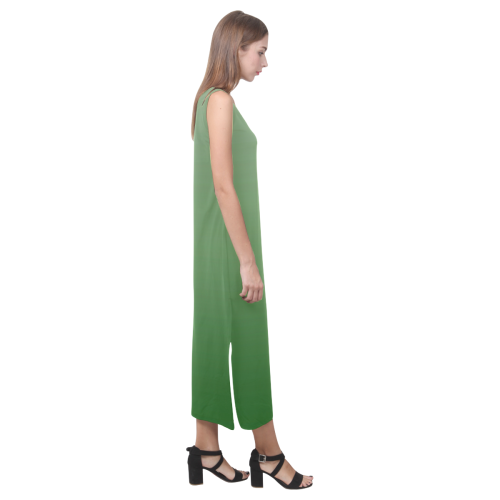 Olive Green to Darker Green Gradient Phaedra Sleeveless Open Fork Long Dress (Model D08)