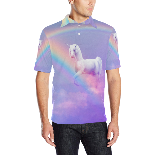 Unicorn and Rainbow Men's All Over Print Polo Shirt (Model T55)