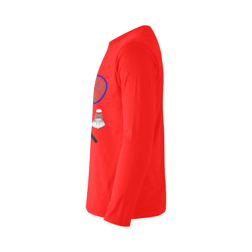 Badminton Rackets and Shuttlecocks Sports on Red Sunny Men's T-shirt (long-sleeve) (Model T08)