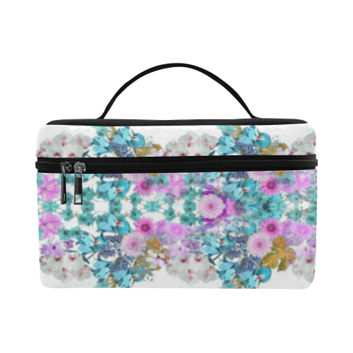 floral blanc turquoise Cosmetic Bag/Large (Model 1658)
