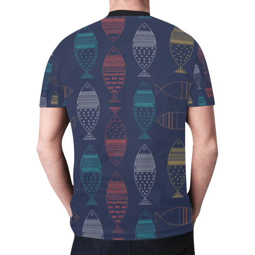 color abstract fish New All Over Print T-shirt for Men/Large Size (Model T45)