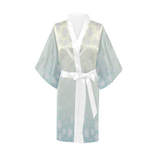 Frosty Day Snowflakes on Misty Sky Kimono Robe