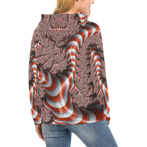 Fractal Cool Cane All Over Print Hoodie for Women (USA Size) (Model H13)