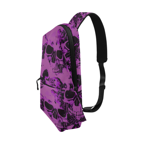 cloudy Skulls black purple by JamColors Chest Bag (Model 1678)