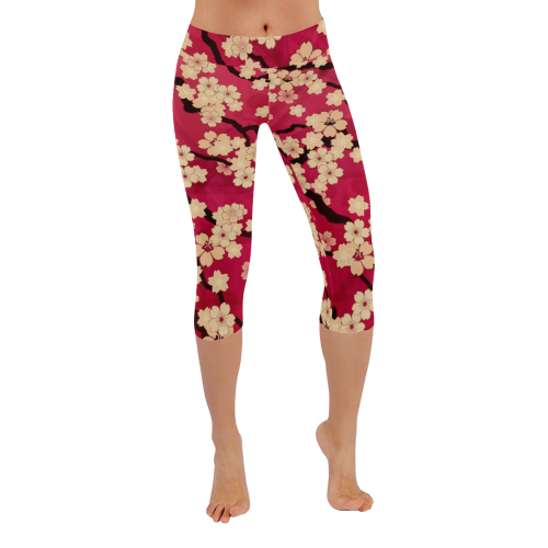 Sakura Breeze Hawaii Women's Low Rise Capri Leggings (Invisible Stitch) (Model L08)