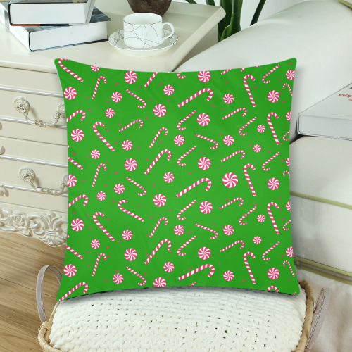 Candy CANE CHRISTMAS GREEN Custom Zippered Pillow Cases 18"x 18" (Twin Sides) (Set of 2)