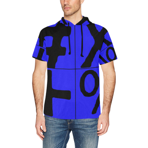 NUMBERS Collection Symbols Black/Royal All Over Print Short Sleeve Hoodie for Men (Model H32)