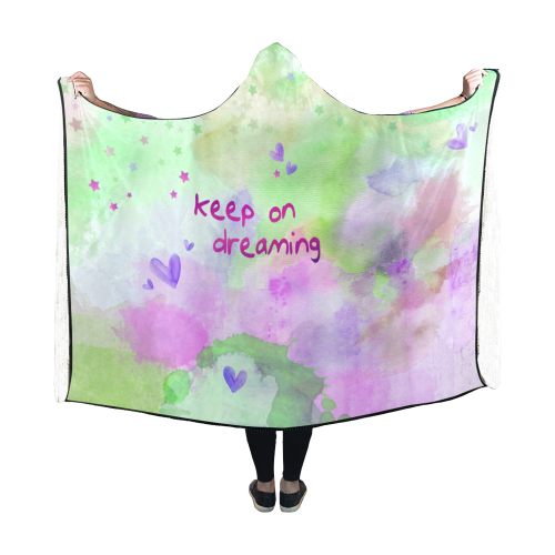 KEEP ON DREAMING - lilac and green Hooded Blanket 60''x50''