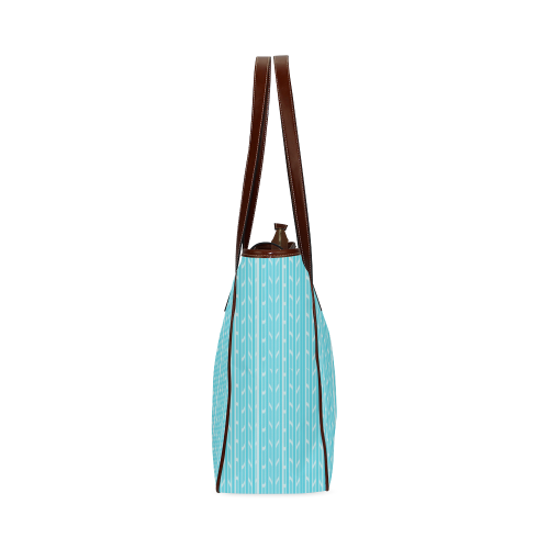 Aqua Blue Spring Leaf Stripe Classic Tote Bag (Model 1644)