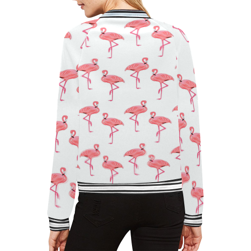 Pretty Pink Flamingo Pattern All Over Print Bomber Jacket for Women (Model H21)
