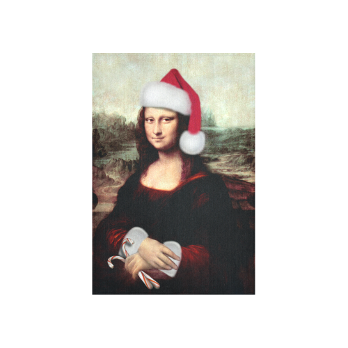 Christmas Mona Lisa with Santa Hat Cotton Linen Wall Tapestry 40"x 60"