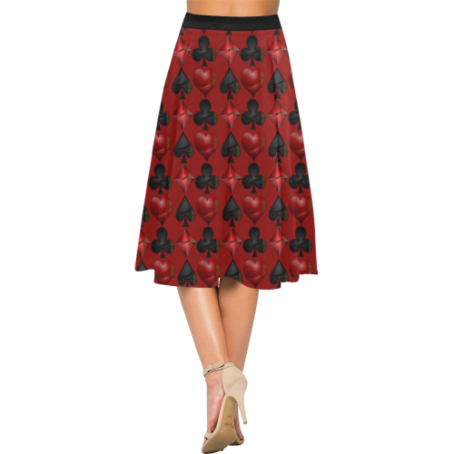 Las Vegas Black and Red Casino Poker Card Shapes on Red Aoede Crepe Skirt (Model D16)
