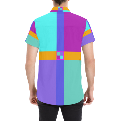 Colored Squares checkered Stripes Cross Men's All Over Print Short Sleeve Shirt (Model T53)