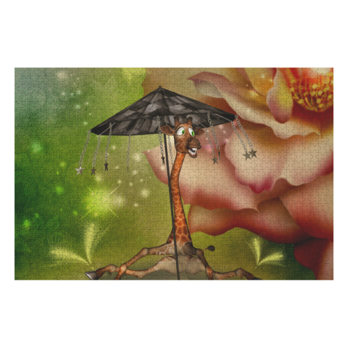 Funny giraffe with umbrella 1000-Piece Wooden Photo Puzzles