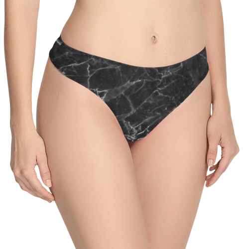 Marble Black Pattern Women's All Over Print Thongs (Model L30)