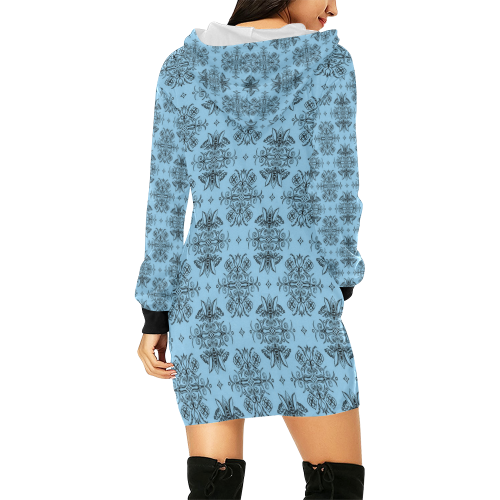 Wall Flower in Airy Blue by Aleta All Over Print Hoodie Mini Dress (Model H27)